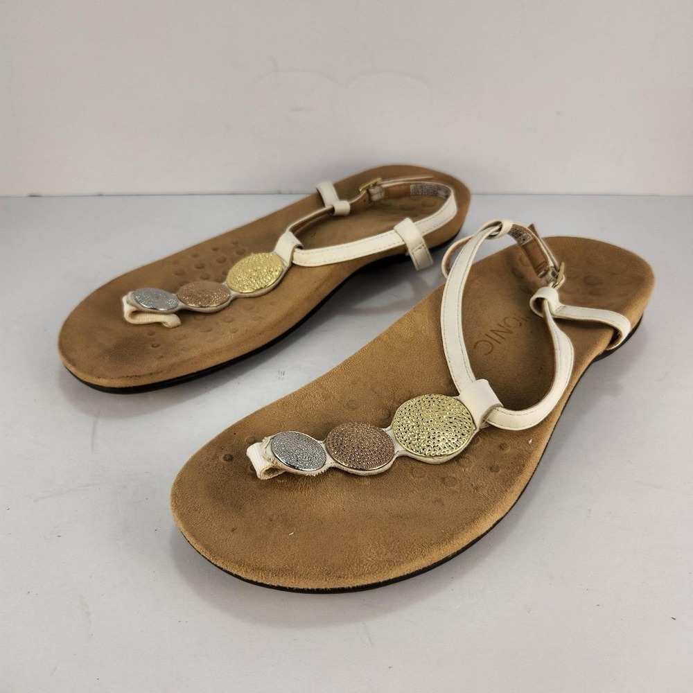Vionic Lizbeth Women's Size 10 White T-Strap Thong Sandals Medallion Comfort